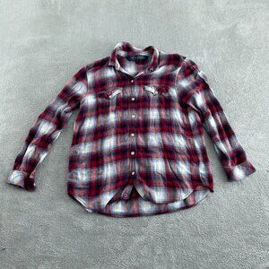 Gap + Pendleton Womens Long Sleeve Plaid Button-Up Shirt Red & Blue Rayon L 1420
